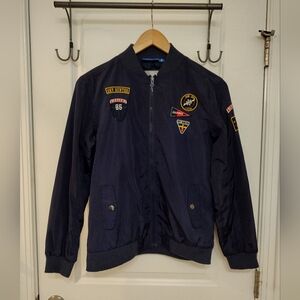 Men's Navy Bomber Jacket with Patches